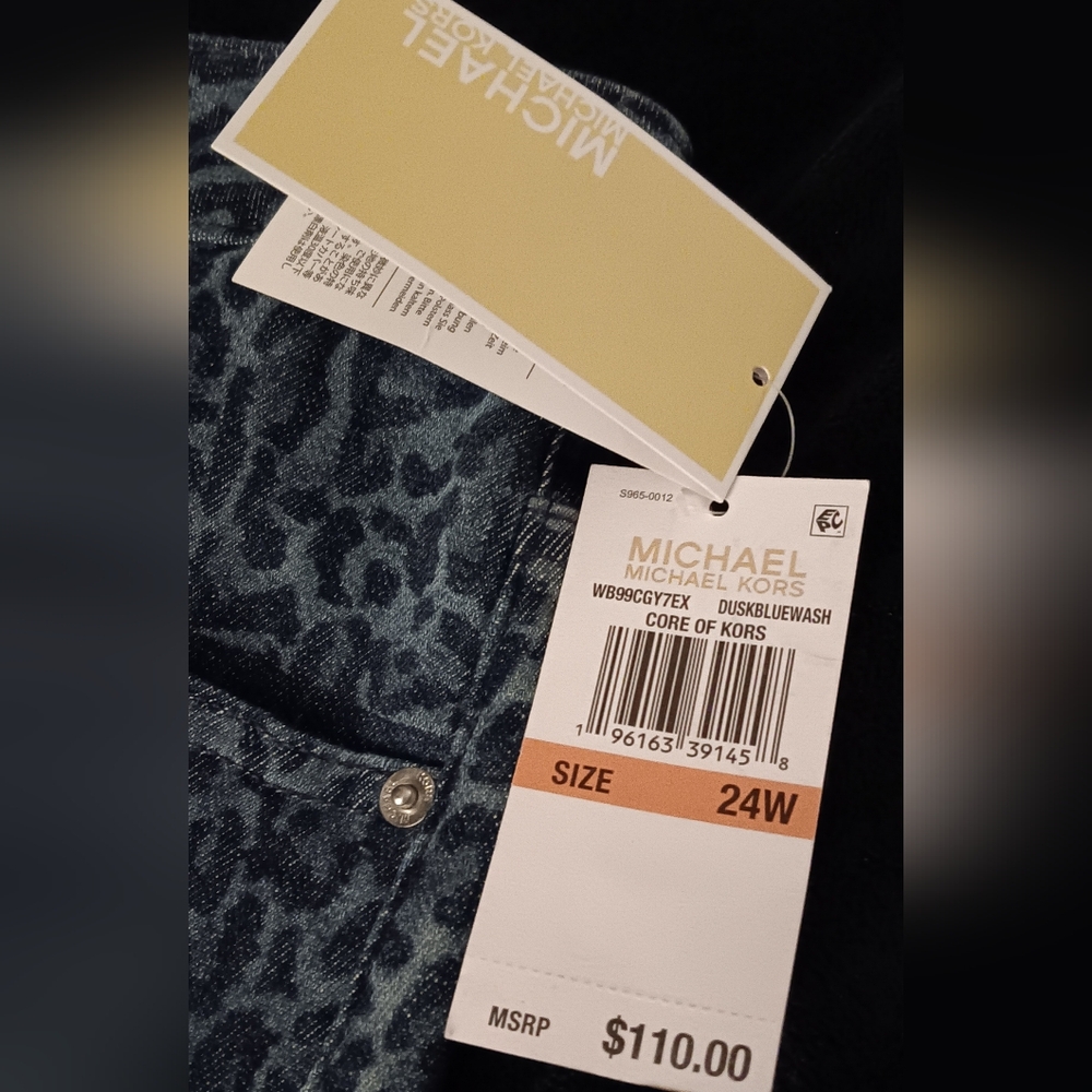 Michael Kors Selma High Rise Straight Skinny Leopard Print Blue Jeans NWT - Picture 9 of 9